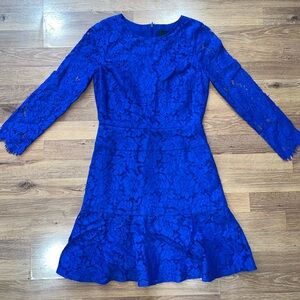 J. Crew Royal Blue Lace Long Sleeve Dress
